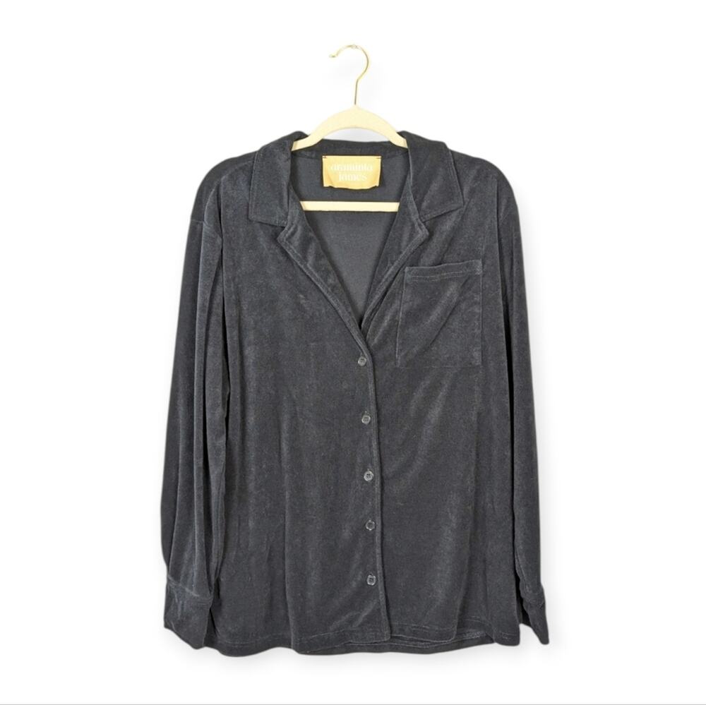 Araminta James Harlow Shirt L Navy Terry Button Down Relaxed Resort Casual